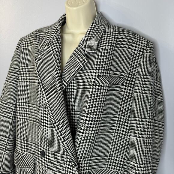 Zara Women's Doble Breasted Checkered Blazer White with Black Relaxed Fit L - Picture 7 of 10